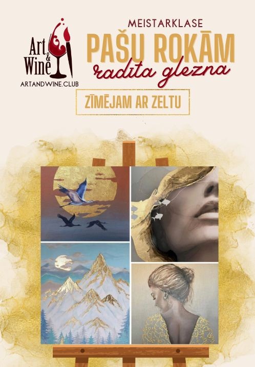 Pirkt biļetes Art and Wine radošā meistarklase: Zīmējam ar zeltu Rīga, Art and Wine studija Novembris 23