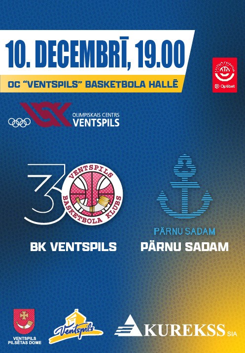 Купить билеты BK Ventspils - Pärnu Sadam. BK Ventspils mājas spēle Ventspils, Olimpiskais centrs Ventspils Декабрь 10