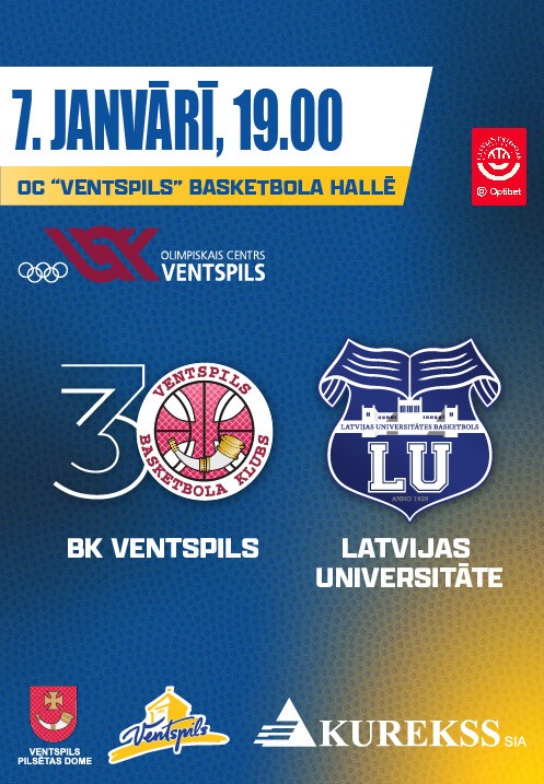 Pirkt biļetes BK Ventspils - LU. BK Ventspils mājas spēle Ventspils, Olimpiskais centrs Ventspils Janvāris 07