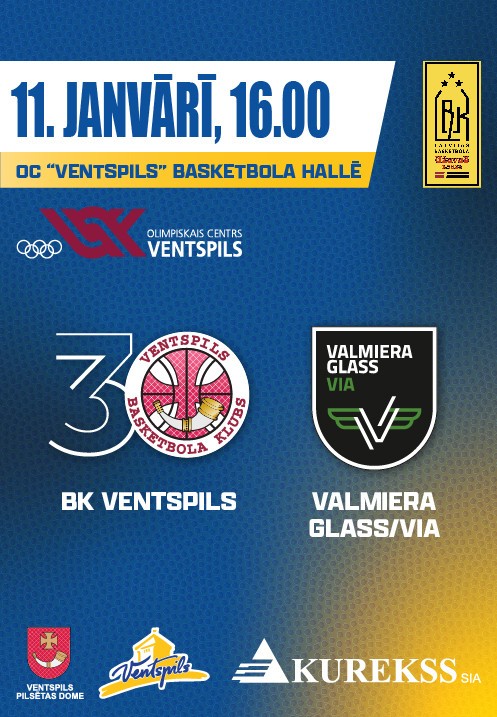 Pirkt biļetes BK Ventspils - Valmiera Glass/VIA. BK Ventspils mājas spēle Ventspils, Olimpiskais centrs Ventspils Janvāris 11