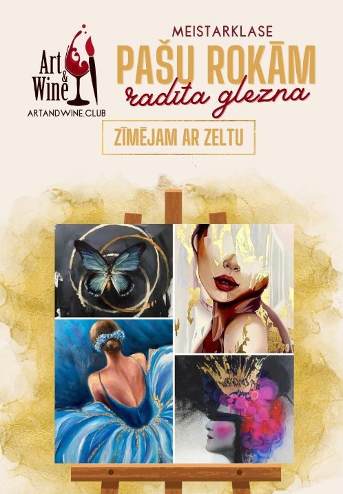 Pirkt biļetes Art and Wine radošā meistarklase: Zīmējam ar zeltu Rīga, Art and Wine studija Janvāris 12