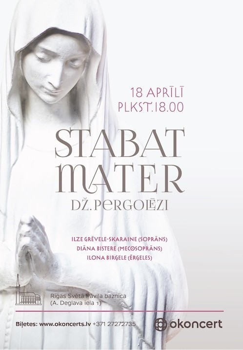 Pirkt biļetes 'Stabat Mater' Dž. Pergolēzi. Lieldienu koncerts sveču gaismā Rīga, Rīgas Sv. Pāvila evaņģēliski luteriskā baznīca Aprīlis 18