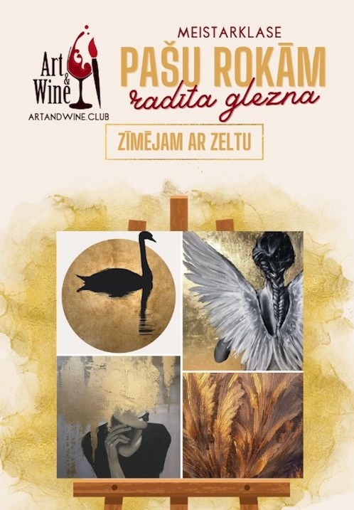 Pirkt biļetes Art and Wine radošā meistarklase: Zīmējam ar zeltu Rīga, Art and Wine studija Janvāris 31