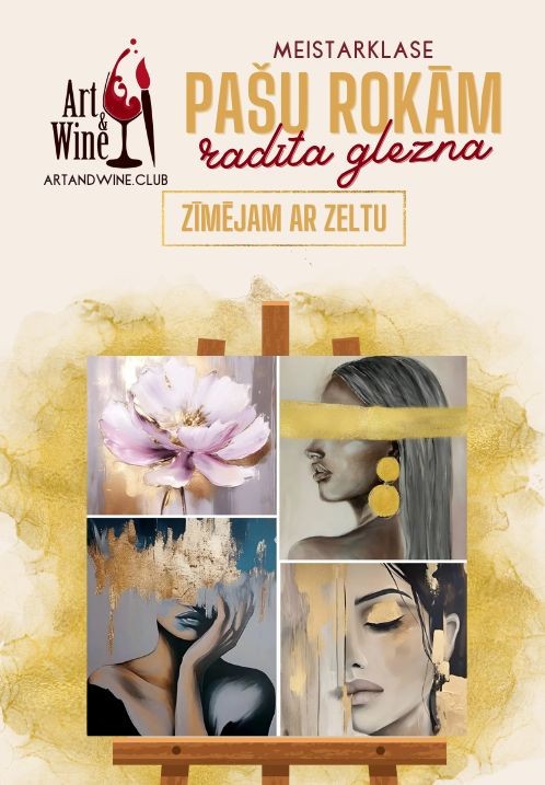 Pirkt biļetes Art and Wine radošā meistarklase: Zīmējam ar zeltu Rīga, Art and Wine studija Februāris 01