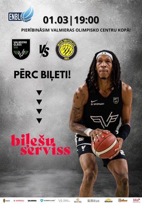 Pirkti bilietus VALMIERA GLASS VIA - Inter Bratislava (Slovākija). Eiropas Ziemeļu basketbola līga (ENBL) Valmiera, Valmieras Olimpiskais centrs Kovas 01