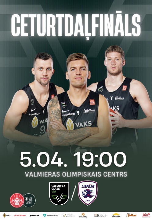 Pirkt biļetes VALMIERA GLASS VIA - BK Liepāja. Optibet Latvijas basketbola līgas  ceturdaļfināls. Valmiera, Valmieras Olimpiskais centrs Aprīlis 05