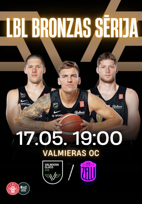 Pirkt biļetes Optibet Latvijas basketbola līgas Bronzas sērijas 2.spēle. VALMIERA GLASS VIA : Rīgas Zeļļi Valmiera, Valmieras Olimpiskais centrs Maijs 17