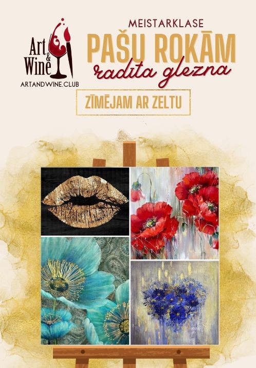 Pirkt biļetes Art and Wine radošā meistarklase: Zīmējam ar zeltu Rīga, Art and Wine studija Maijs 09