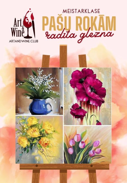 Pirkt biļetes Art&Wine radošā meistarklase: Zīmējam 'Ziedi' Rīga, Art and Wine studija Maijs 25