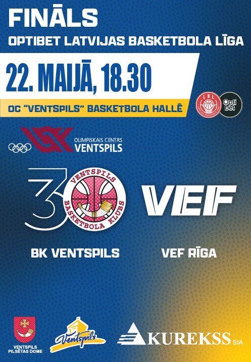 Pirkt biļetes BK Ventspils - VEF Rīga. BK Ventspils mājas spēle Ventspils, Olimpiskais centrs Ventspils Maijs 22