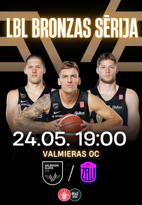 Pirkt biļetes Optibet Latvijas basketbola līgas Bronzas sērijas 4.spēle. VALMIERA GLASS VIA : Rīgas Zeļļi Valmiera, Valmieras Olimpiskais centrs Maijs 24