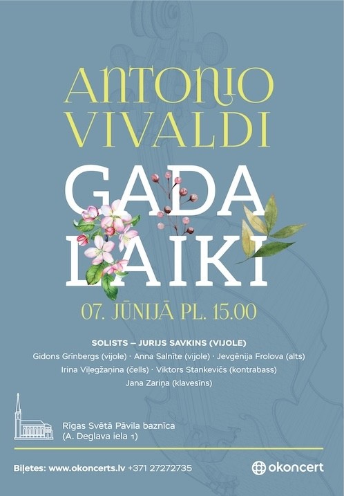 Pirkt biļetes A. Vivaldi 'Gadalaiki' - koncerts sveču gaismā. Papildkoncerts Rīga, Rīgas Sv. Pāvila evaņģēliski luteriskā baznīca Jūnijs 07
