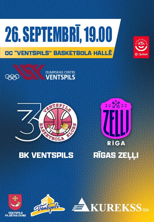 Pirkt biļetes BK Ventspils - Rīgas Zeļļi. BK Ventspils mājas spēle Ventspils, Olimpiskais centrs Ventspils Septembris 26