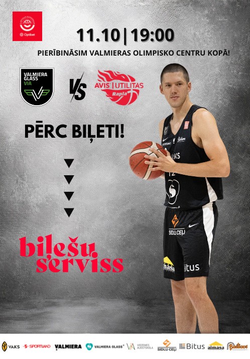 Pirkt biļetes VALMIERA GLASS VIA - Utilitas Rapla Optibet Latvijas - Igaunijas basketbola līgas mājas spēle pret 