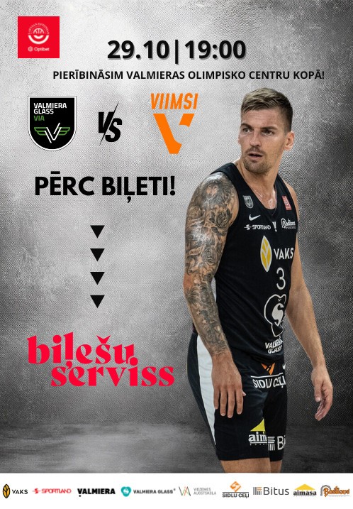 Pirkt biļetes VALMIERA GLASS VIA - Viimsi (Igaunija). Optibet Latvijas - Igaunijas basketbola līgas mājas spēle Valmiera, Valmieras Olimpiskais centrs Oktobris 29