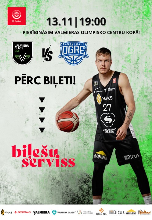 Pirkt biļetes VALMIERA GLASS VIA - BK Ogre. Optibet Latvijas - Igaunijas basketbola līgas mājas spēle Valmiera, Valmieras Olimpiskais centrs Novembris 13